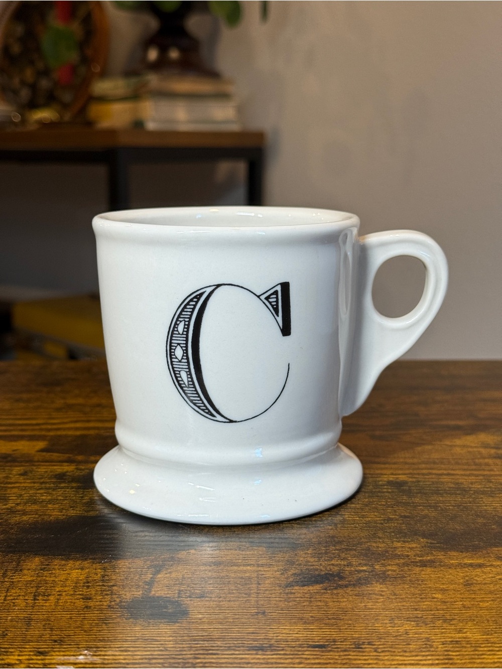 Anthropologie Monogram C Footed Pedestal Mug Black White Initial Coffee Cup